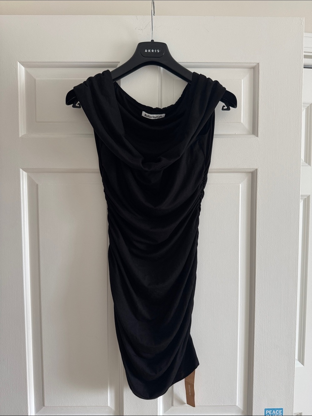 Reformation Black Draped Cowl Neck Mini Dress